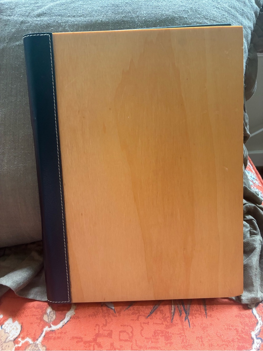 Women's Wood-Cover Notebook with Black Leather Spine